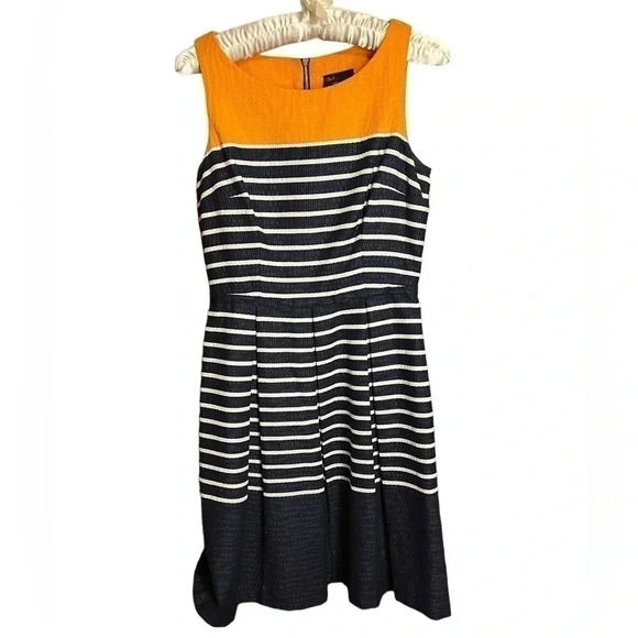 Just Taylor Striped Navy Blue Colorblock Full Skirt Dress - Picture 1 of 7